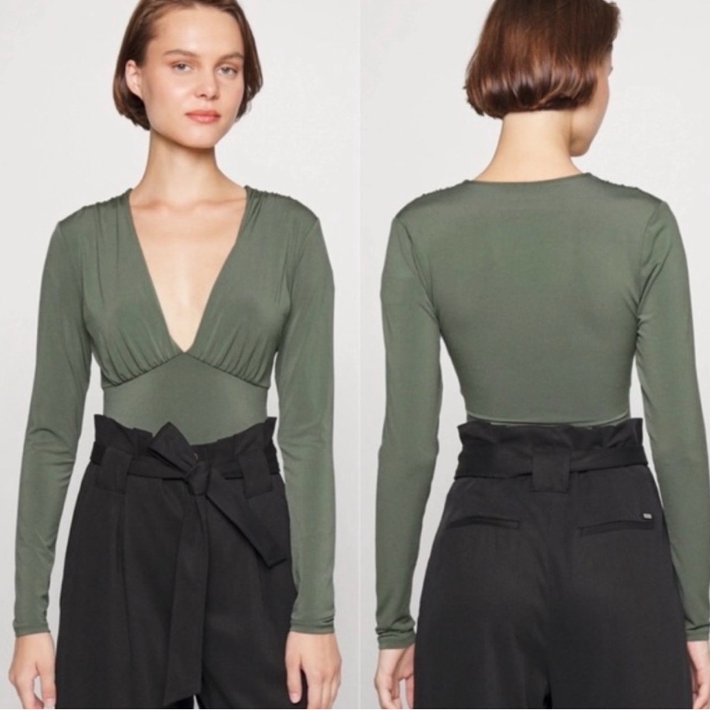 Abercrombie & Fitch Deep V-Neck Olive Bodysuit